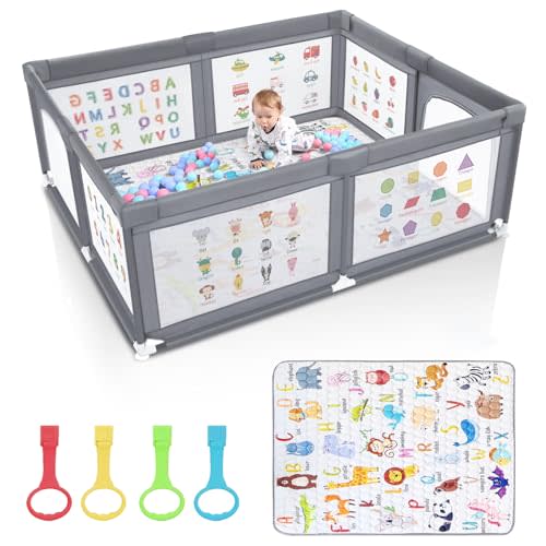 Voovc Premium Baby Playpen with Mat, 71x60 Inches Extra Large Playpen for Babies and Toddlers, Indoor & Outdoor Activity Center, Safety Baby Play Pen with Gate Prints