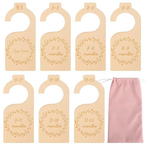 JULMELON 7PCS Wooden Baby Closet Dividers,Baby Clothes Organizer Cloth Sorting Tags by Month For Sorting Baby Clothes Closet Clothing Dividers for Babies