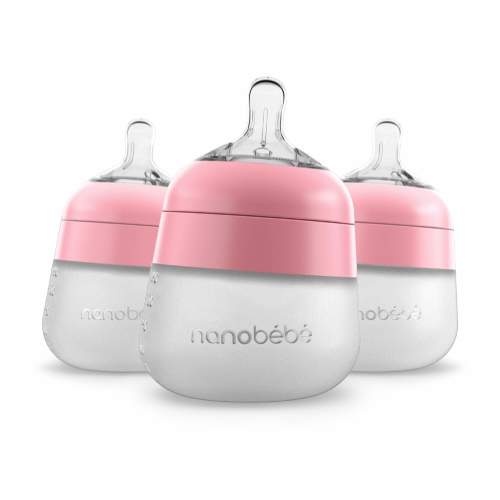 Nanobebe Flexy Silicone Baby Bottles, 3 Pack, Pink, 5 oz