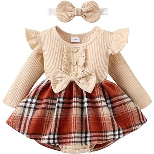 Newborn Baby Girl Clothes Long Sleeve One Piece Romper Dress Ruffle Plaid Patchwork Skirt Fall Winter Outfit