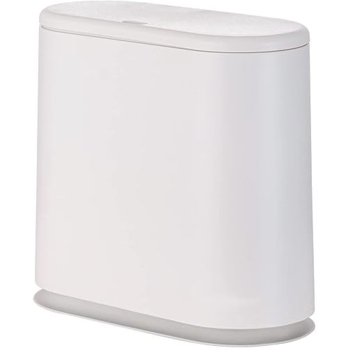 12L White Slim Bathroom Trash Can with Press Top Lid,3.17 Gallon Pet/Dog Proof Kitchen Trash Can,Thin Garbage Can,Covered Wastebasket,Narrow Small Plastic Trashcan for Craft Room,Bedroom,Office,Dorm