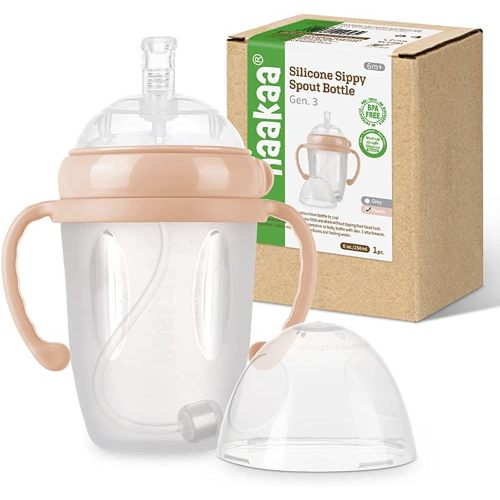 haakaa Gen.3 Silicone Sippy Cup Peach (8oz./250ml) - Baby Straw Cup with Weighted Straw, Trainer Cup for Toddlers, Straw Sippy Cup for 6M+