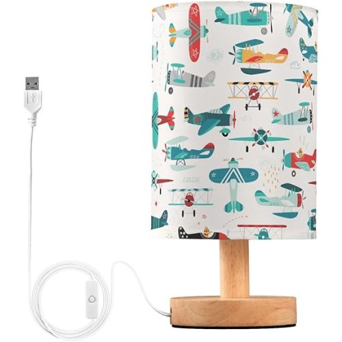 Bedroom Lamp Airplanes Bedside Table Lamp with USB Port Desk Light LED Night Light for Nightstand