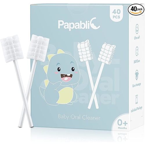 Papablic 40-Pack Baby Tongue Cleaner, Upgrade Gum Cleaner with Paper Handle for Babies and Infants Ages 0-2 Years - 40 Count (Pack of 1)