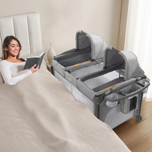 JOYMOR Twin Bassinet for Baby with Storage, Convertible to Crib Playpen, Unisex Infant Side Sleeper