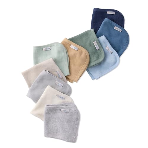 River 10-Pack Baby Terry Washcloths 100% Organic Cotton Absorbent for Baby and Toddler Boys & Girls, Seafoam Terra Rainbow, One Size