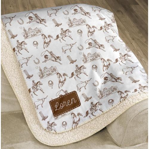 Western Blanket with Name Personalized Ranch Sherpa Throw Vintage Fuzzy Blanket For Children Neutral Gender Cowboy Cowgirl Baby Blanket
