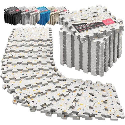 Gym Flooring Set - Interlocking EVA Soft Foam Floor Mat, 18 Pieces Puzzle Rubber Tiles Protective Ground Surface Protection, Play Workout Exercise Mats Underlay Matting Sports Pool Home Fitness Garage