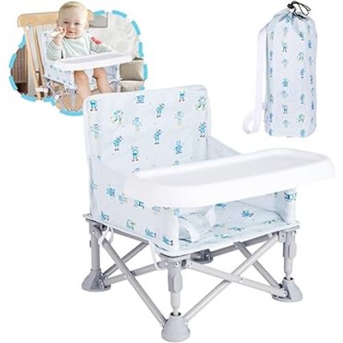 Portable Booster Seat, Toddler Baby Seat with Tray for Dining Table Compact Floor Chair for Camping Lawn Beach Babies Travel 6-36 Months