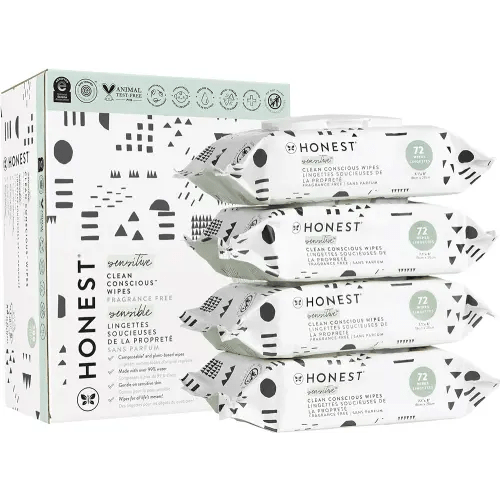 The Honest Company Clean Conscious Unscented Wipes | Over 99% Water, Compostable, Plant-Based, Baby Wipes | Hypoallergenic for Sensitive Skin, EWG Verified | Pattern Play, 288 Count