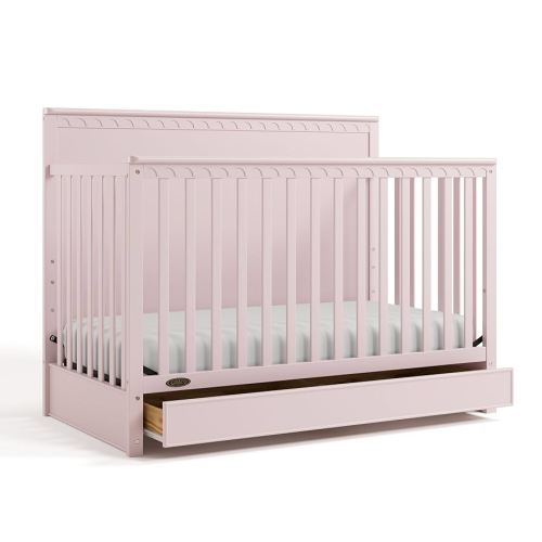 Graco Sasha 5-in-1 Convertible Crib with Drawer (Blush) – GREENGUARD Gold Certified Wood Crib, Converts to Toddler Bed, Daybed, Full-Size Bed, Stylish Classic Design