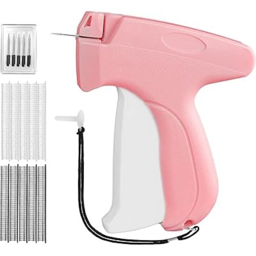 Stitch Gun,Handheld Stitch Tag Gun - Tagging for Clothing, Mini Sewing Kit Micro Tagging Gun,Quick Clothing Fixer,Sewing Tool Kits with 6 Needles,500 Black & 500 White 4.5mm Mini Fasteners (Pink)