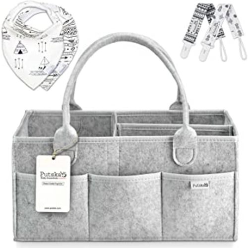 Putska Baby Diaper Caddy Organizer Nursery Basket Set - A Baby basket gift registry for baby shower list. This is a baby must haves essentials. Neutral baby stuff for newborn boy nursery decor or girl