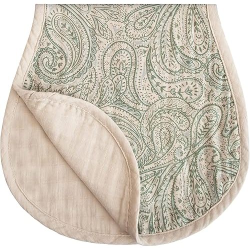 mushie Muslin Baby Burp Cloths | 100% Organic Cotton, Set of 2 (Green Paisley/Fog)