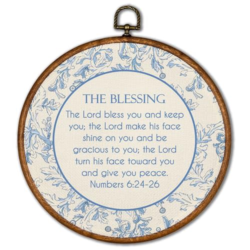 KSDUT Christian Wall Decor Art - Blue Flower Trendy Retro Wall Art Canvas Frame Hanging Prints, Bible Verse Preppy Round Wall Art Decor for Grandmillennial Home Bedroom Decorations 10"x10"