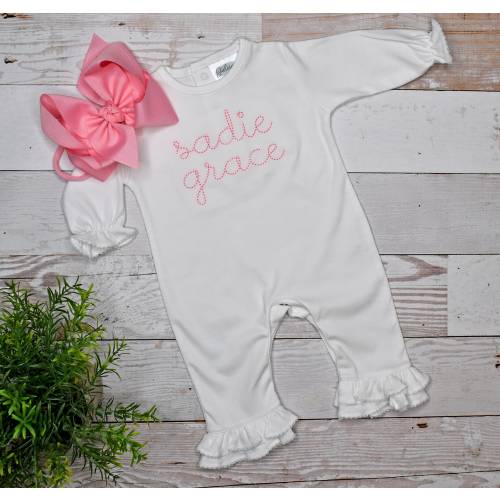 Baby Girl Coming Home Outfit, Pima Cotton Monogrammed Romper, Personalized Baby, Newborn Pictures  - Bow NOT Included