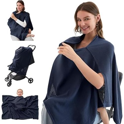 Momcozy Nursing Cover for Breastfeeding, Breathable Soft Privacy Poncho, Multi-Use Stroller Cover, Baby Blanket, and Stylish Scarf, Portable, Includes Laundry Bag