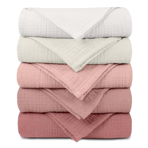 Muslin Receiving Blankets, Neutral Blanket Swaddling for Newborn Boys and Girls, 5 Pack Breathable and Skin-Friendly Swaddle Wrap for Infant Baby (Sweet Colors)