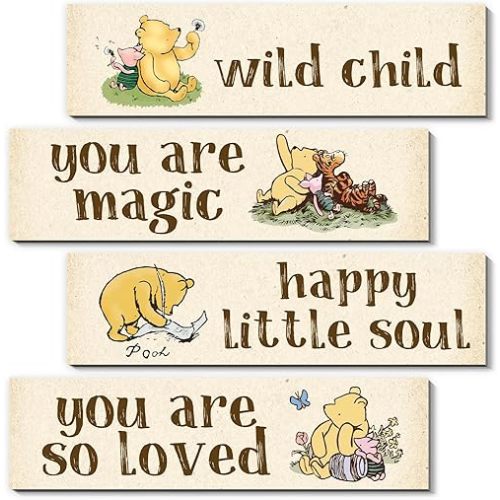 4Pcs Winie the Pooh Decor-Winnie the Pooh Room Decor-Winnie Bedroom Wall Decor-Adorable Winnie the Pooh Sign for Baby Room-Winnie the Pooh Nursery Decor-Baby Shower Decorations(Classic)