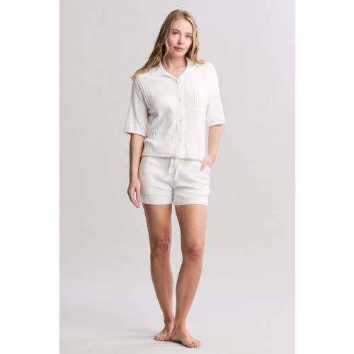 CozyChic Ultra Lite® Contrast Scallop Short Sleeve Shirt and Short Set