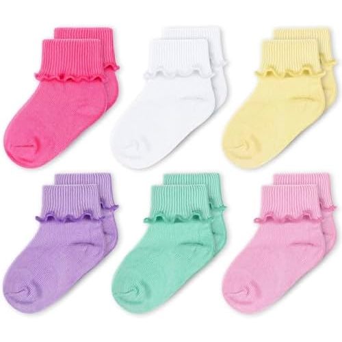 CozyWay Baby Ruffle Socks Baby Girl Turn Cuff Ankle Comfy Cotton Socks Infant - Multi Color - 6 Pack