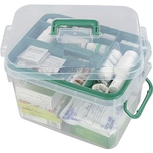 1-Pack Clear Storage Box Container, Family First Aid Box Medicine Box Organizer