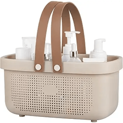 Plastic Storage Basket with Handle Portable Shower Caddy Tote Organizer Basket Bin for Bathroom Kitchen Dorm Room Bedroom, Beige