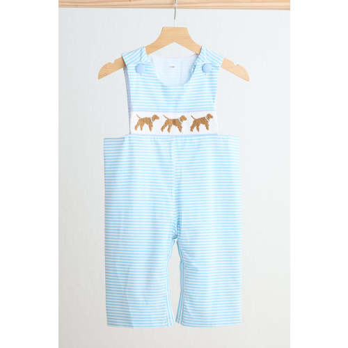 Blue puppy hand smocked boy stripe jonjon – HoneyBean