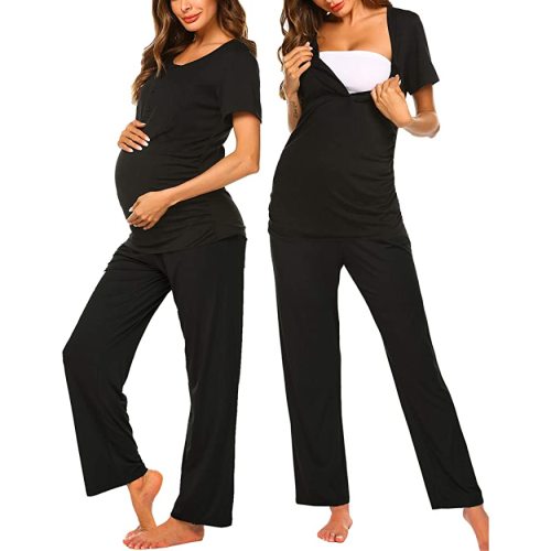 Ekouaer Women's Maternity Nursing Pajamas Sets Breastfeeding Printed Sleepwear Short Sleeve 2 Pcs Henley Top and Pants Set at Amazon Women’s Clothing store