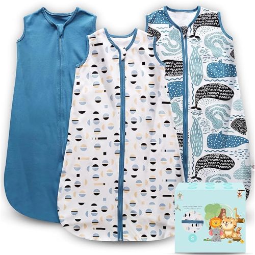 Cute Castle Baby Sleep Sack 0-6 Months - Lightweight 100% Cotton 2-Way Zipper TOG 0.5 Infant Wearable Blanket, Newborn Essentials Toddler Sleep Clothes (3 Pack Blue)