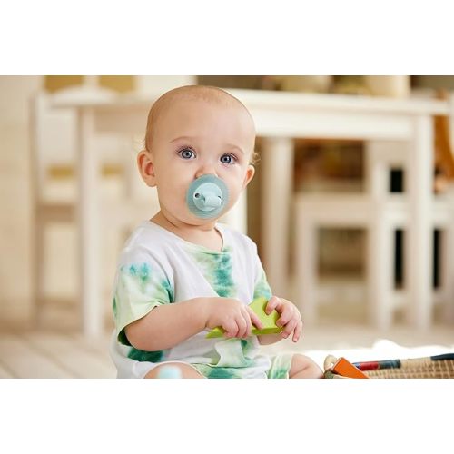 NUK for Nature Comfy Duet 100% Silicone Soother 2-in-1 Pacifier and Teether, 0-12M, Blue & Green - 0-12 Month - Comfy Duet Pacifier + Teether - Blue Assorted