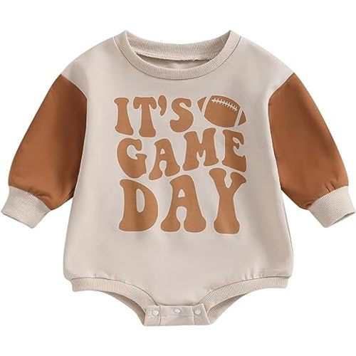 Polinkety Infant Baby Boy Girl Outfit Sweatshirt Romper Rugby Football Letter Jumpsuit Top Onesie Cute Newborn Fall Clothes