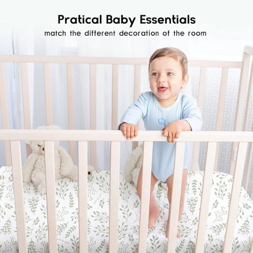 Yoofoss Baby Crib Sheets for Boys Girls, Fitted Crib Sheet 2 Pack for Standard Crib and Toddler Mattress, Super Soft Microfiber Baby Sheet 28x52x8in(Green+Leaf) - Green+leaf