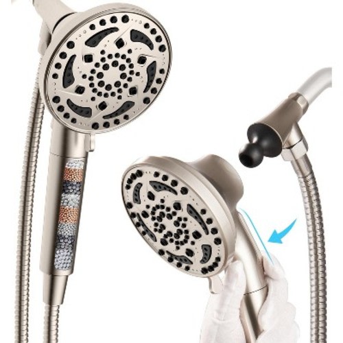 Cobbe Filtered Shower Head with handheld, High Pressure 7-mode Showerhead with Hose, Bracket, Water Softener Filters Beads, Brushed Nickel
