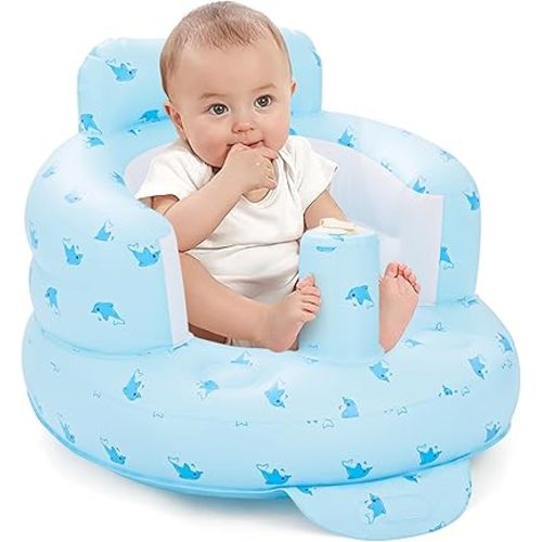 Inflatable Baby Seat for Sitting Up 3-12 Months, Inflatable Baby Chair for Infants and 3 6 9 12 36 Babies Comfortable & Safe Support for Learning to Sit, Feeding (Blue)
