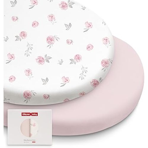 Gllquen Baby Bassinet Sheets 2 Pack, 100% Organic Cotton Bassinet Fitted Sheets for Girls Boys, Soft & Breathable Unisex Baby Mattress Sheet for Standard Bassinets 33"x17"(Pink)