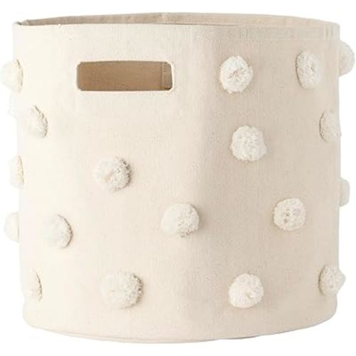 Pehr Pom Pom Basket, Bin (Natural) | 100% Cotton Canvas Storage for Nursery, Playroom & Home | Decorative Organizer | 13”D x 12”H