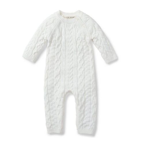 Hope & Henry Baby Cable Knit Sweater Romper (soft White, 0-3 Months)