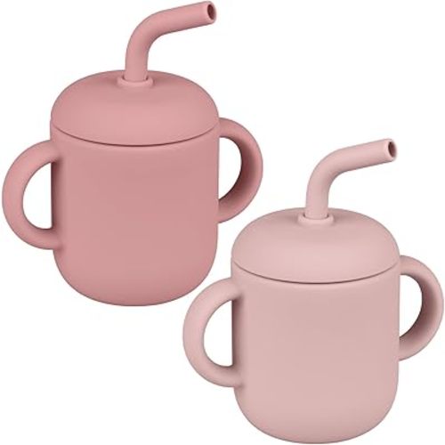 Toddler Cup, 100% Food Grade Silicone Training Cup for Baby, 180ml Trainer Cup Toddler Training Straw Cup with Handles for Boys and Girls, Unbreakable (Blush/Mauve)