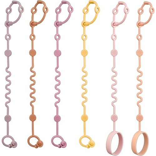 Toy Straps for Baby, 6pcs Adjustable Toy Holder for Stroller Accessories, Silicone Baby Tether Pacifier Clip, No Throw Baby Travel Essential Leash for High Chair, Car Seat