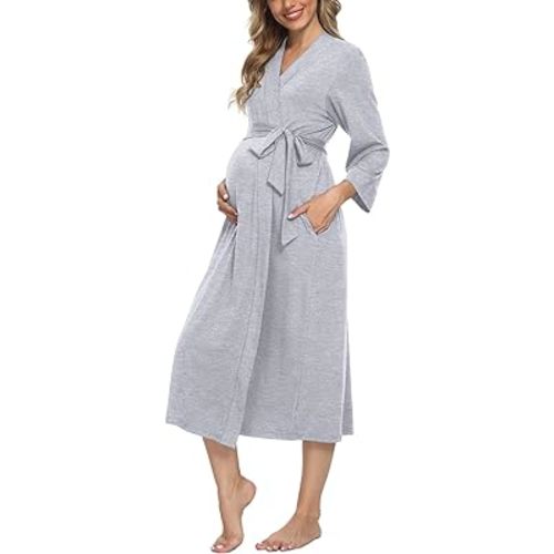 Xpenyo Women's Maternity Sleepwear,Labor/Delivery/Nursing/Hospital Nightgown Kimono Robes Long Pregnancy Loungewear at Amazon Women’s Clothing store