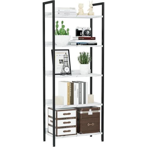 NUMENN Bookshelf, 5 Tier Bookshelves, Home Office Bookcase Shelf Storage Organizer, Free Standing Storage Shelving Unit for Bedroom, Living Room and Home Office, White Marble