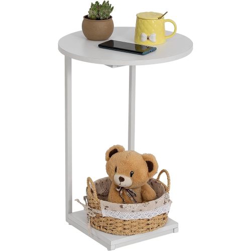 HDANI C Table End Table, Couch Table That Slide Under, Sofa Side Table in Living Room, White - c table