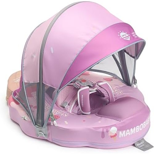Mambobaby Float Add Tail Baby/Infant Swim Float with Canopy, Non-Inflatable Solid Upgrade Soft Waterproof Skin-Friendly Leather Material (Limited Edition Purple)