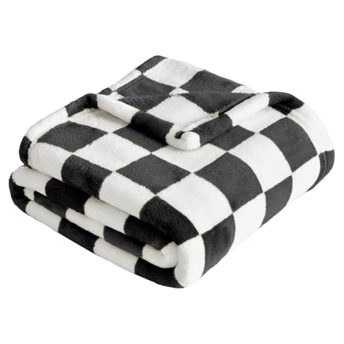 Yurhap Checkered Baby Blanket Fleece Baby Blankets for Boys Girls, Ultra Soft Cozy Fluffy Infant Toddler Newborn Receiving Blankets for Crib Stroller, 30''x40'', Black