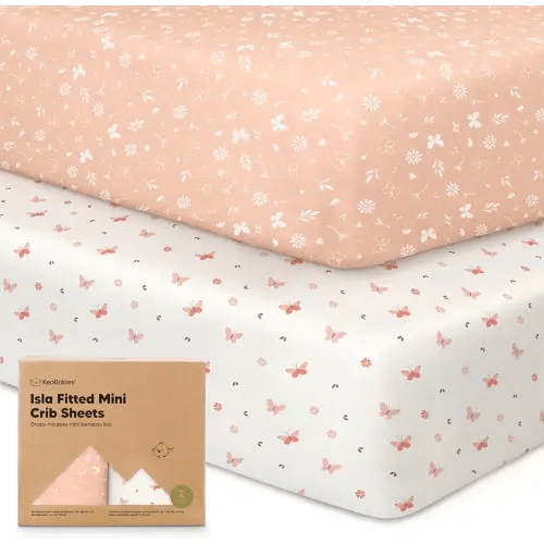Pack and Play Sheets Fitted - 2-Pack Mini Crib Sheets for Pack N Play Mattress 38x26, Soft & Cozy, Neutral Toddler Playard Bedding, Snug Fitted Mini Baby Crib Mattress Cover Boy, Girl (Butterflies)