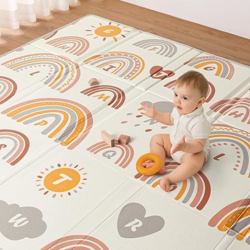 Blissful Diary Baby Play Mat, Reversible Baby Mat for Floor, Soft Foam Playmat for Babies and Toddlers, Foldable Waterproof Baby Crawling Mat with Edge Reinforcement for Indoor & Outdoor, 78''x50''