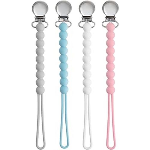 Pacifier Clips for Boys Girls - MORIBOX 4 Pack Paci Clip Soothe Baby Binky Holder for Shower Birthday Gift