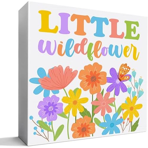 Baby Girl Nursery Desk Decor Wooden Sign, Nursery Decoration for Playroom Toddler Girl Bedroom, Nursery Gift for Baby Girl Newborn Kids, Little Wildflower