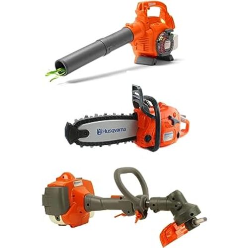 Husqvarna Kids Toy Battery Operated Leaf Blower + Lawn Trimmer Line + Chainsaw